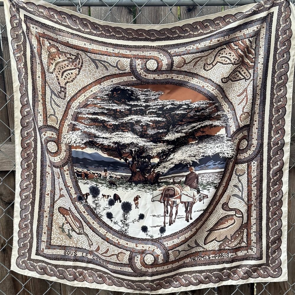 Hermes 90s Sous Le Cedre Silk Scarf
